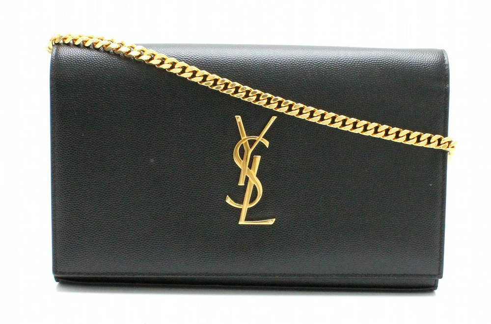 Saint Laurent Yves Paris Monogram Envelope Chain Bag Clutch Black Gold